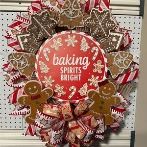 Festive Gingerbread Holiday Wreath - Red and Brown